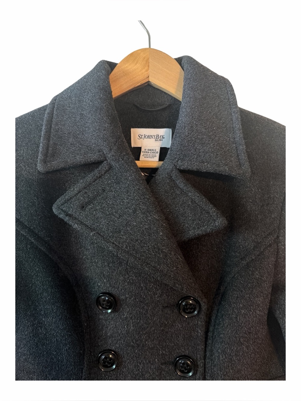 Wool Cashmere Peacoat Double Breasted Dark Gray Womens XS Quiet Luxury Old Money - Picture 2 of 7